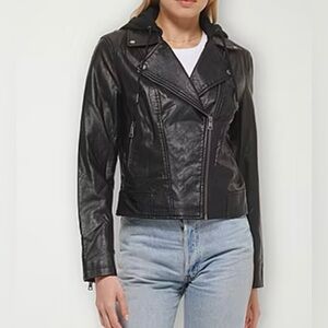 Levi's® Womens Faux Leather Hooded Motorcycle Jacket